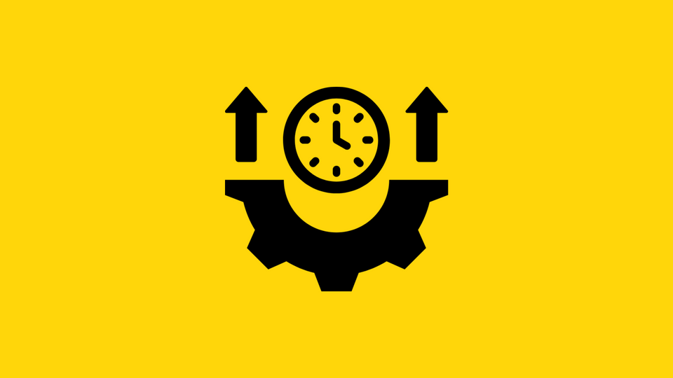A cartoon image of a clock that represents time management & boosting productivity. 